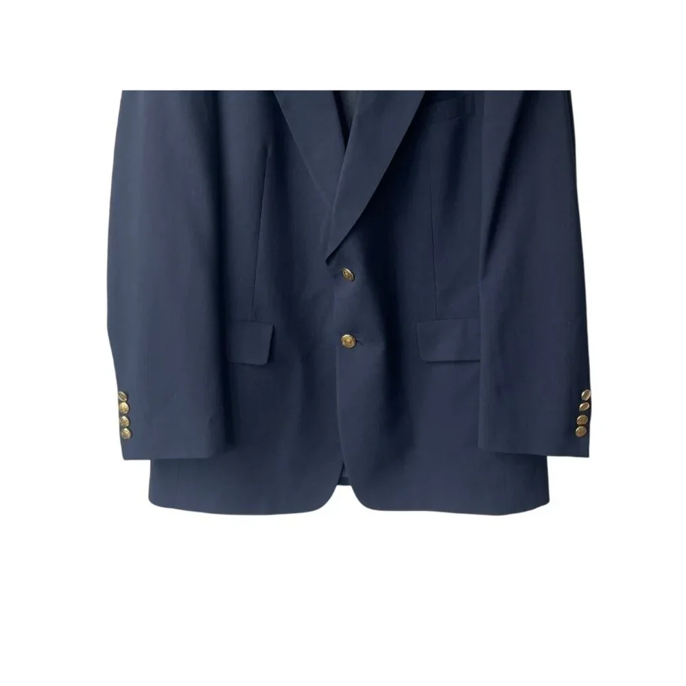 Hart Schaffner Marx Wool Blazer Size 43R Suit‎ Jacket Navy Blue Two Gold Buttons